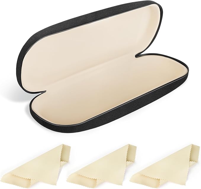 Hard Shell Eyeglasses Cases, Durable Eyeglass CasesStorage for Lightweight Travel Friendly (black 1 Eyeglass Cases， 3 cleaning cloth)