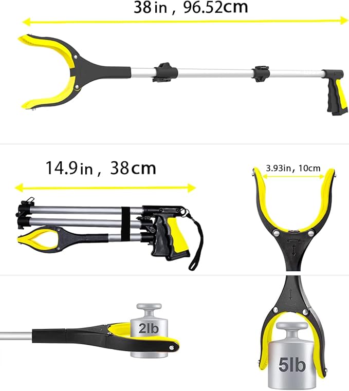 38" Extra Long Grabber Tool with 360°Rotating Anti-Slip Jaw， Lightweight Reaching Aid Reacher Tool, Arm Extension Heavy Duty Grabbers for Elderly (38 Inch - 2PCS)