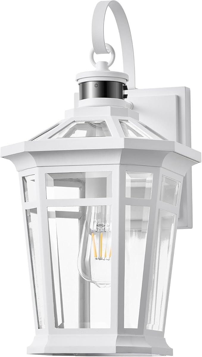 VIANIS Motion Sensor Outdoor Light fixtures Wall Mount, Large Aluminum Dusk to Dawn Outdoor Wall Lantern, White Waterproof Porch Lighting, Modern Exterior Lighting Fixtures for Patio, House