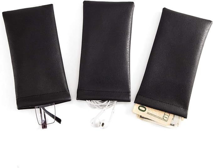TRIUMPH VISION Eyeglass Case Glasses Case Soft Sunglass Pouch Sleeve 3 Pack | Slim Lightweight Alternative to Bulky Case, Leather Lined Protect Lens, Squeeze Easy to Use, Stylish Portable for Daily Use