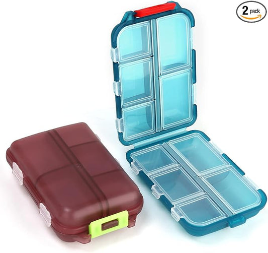 2PCS Travel Pill Box, Cute Pill Organizer, Small Pill Case, Portable Medicine Organizer for Purse, with 10 Compartments for Different Medicines