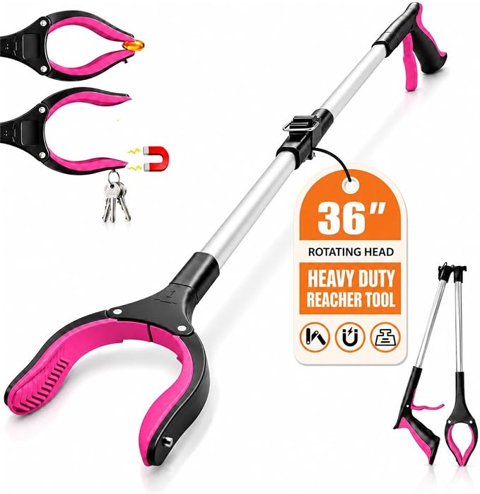36" Grabber Reacher Tool, LEGENDONE Foldable Reacher Grabbers Pickup Tool for Senior, Post-Surgery Heavy Duty Upper Gripper, Wide Claw Trash Picker, Strong Grip| Powerful Magnet| 360° Rotating Head