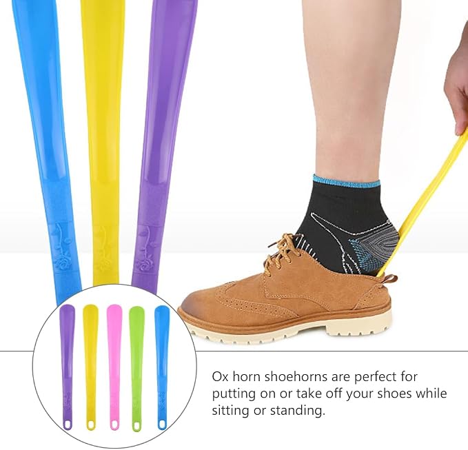 Long Handle Shoe Horn for Seniors, 12.6" Plastic Shoehorn 5 Pack with Hanging Hole | Travel Boot Horn Shoe Helper Stick for Boots, Men, Women, Pregnant Women, Kids (5 Assorted Colors)