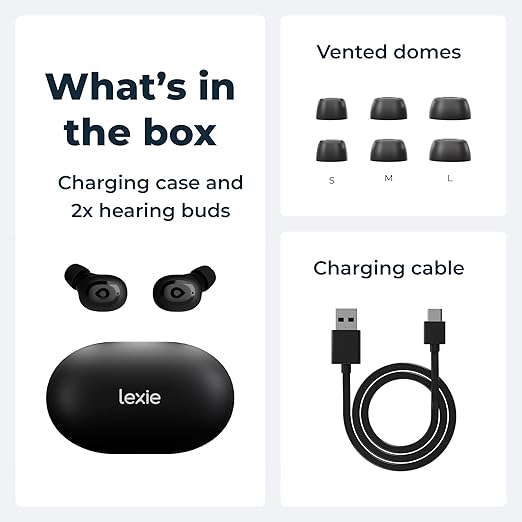 Lexie H1 OTC Rechargeable Hearing Aid Earbuds for Seniors & Hearing Loss - Active Noise Cancelling - Bluetooth Streaming from iOS & Android Devices - Includes Charging Case with up to 45 Hours of use