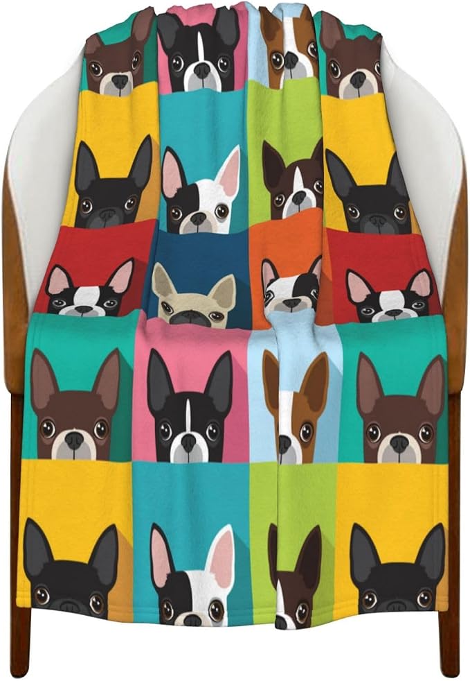 Boston Terrier Blanket for Kids 40x50 Inches - Plush Fleece Throw Blankets for Boys & Girls - Cozy Dog Themed Blankets for Bedroom & Car - Boston Terrier Lover Gift - Soft Pet Decor Blanket