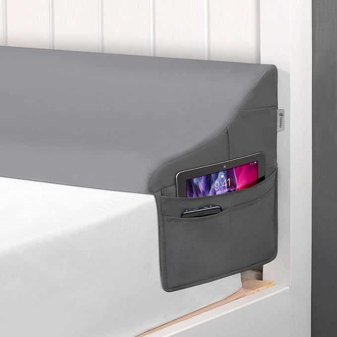 Vekkia Queen Bed Wedge Pillow for Headboard Gap – 0–6" Mattress Gap Filler with Supportive Comfort Foam & Large Side Pockets – Prevents Lost Pillows & Items, Washable Cover (Gray 60"x10"x7")