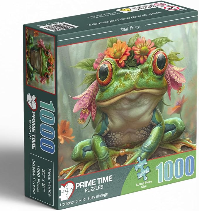 Adult Jigsaw Puzzle 1000 Piece Frog Prince | Cute Spirit Animal Frog Prince design; 20x27 inches. Great for game nights on a table, puzzleboard, or floor.