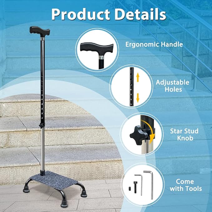 Stair Climbing Cane Lifts for Seniors Half Steps Assist Walking Sticks Elderly Stair Walker Devices Standing Aid Adjustable Mobile Portable Stairlifts 4 Prong Helper Up and Down Stairs