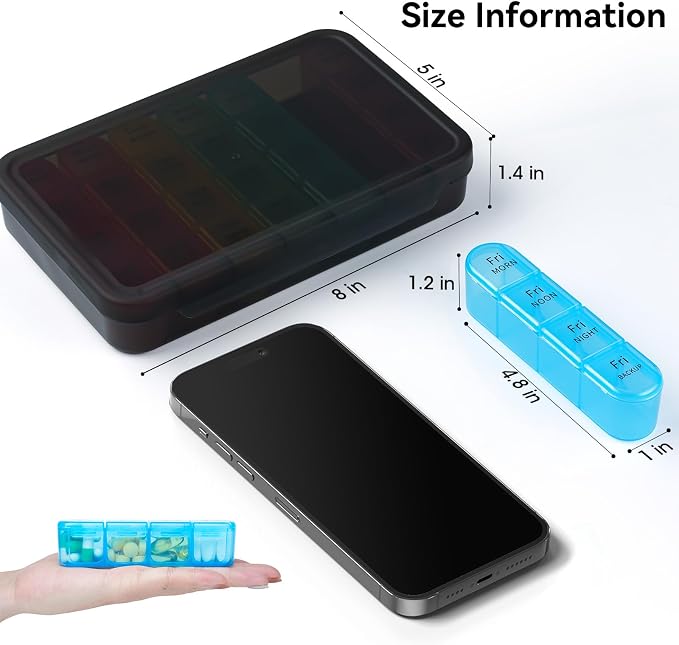 Daviky Pill Organizer 4 Times a Day - Pill Box 7 Day, Large Weekly Medicine Pill Organizer for Travel with Removable Individual Containers, Pill Case to Hold Daily Vitamins, Supplements and Medication