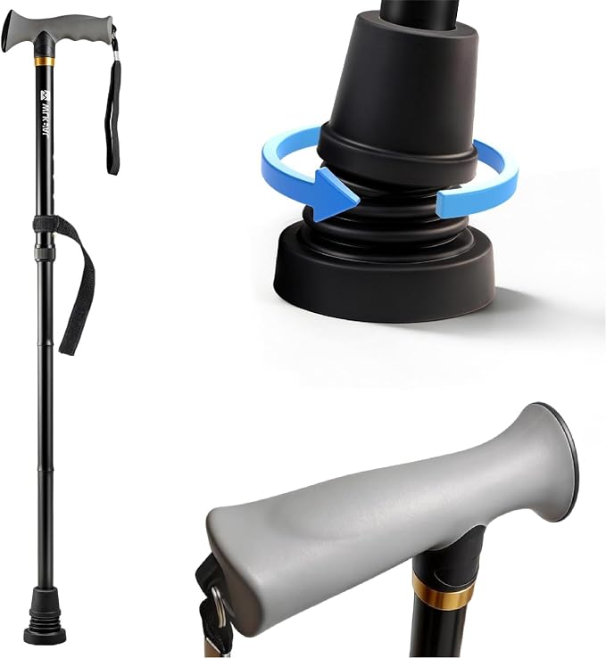 All-Terrain Folding Walking Cane for Men & Women | Heavy-Duty 300lbs & Yet Lightweight, All-Terrain Shock-Absorbing Tip, Ergonomic Handle, Adjustable, Collapsible & Portable