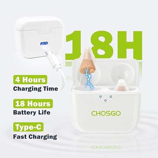 Hearing Aids for Seniors, Smallest In-Ear Mini OTC Hearing Aids for Women, Rechargeable Hearing Amplifier Adults with Noise Cancellation In-Ear Design, Comfort Fit and Charging Box, Beige