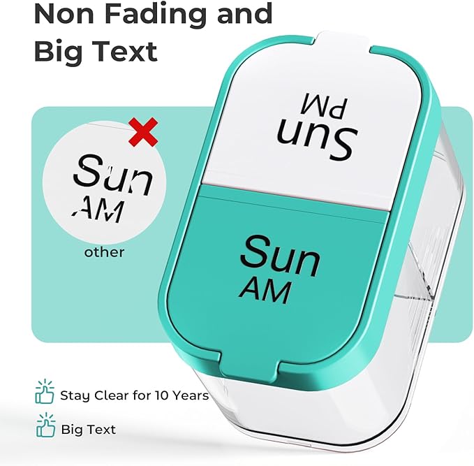 Odaro Extra Large Weekly Pill Organizer 2 Times A Day, Pill Box 7 Day Am Pm to Hold Daily Medicine Vitamin and Supplements - Cyan