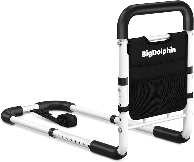 Bed Rails for Elderly Adults Safety - ASTM Approved Adjustable Bed Cane with Non-Slip Ergonomic Handle & Storage Pocket, Bed Railings for Seniors Support 350 LBS, Tool-Free