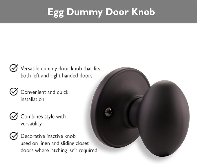 Design House Egg Dummy Door Knob, One-Sided Non-Turning Decorative Door Knob for Closet and French Doors, Matte Black, 779165 | Surface, Traditional, Brass, Hardware, 779165