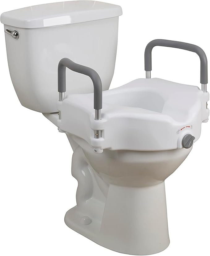 Drive Medical 2-in-1 Raised Toilet Seat with Removable Padded Arms | Raised Toilet Seat Offers Removable Padded Arms and Secure Locking Attachment for Standard Toilets and Safety
