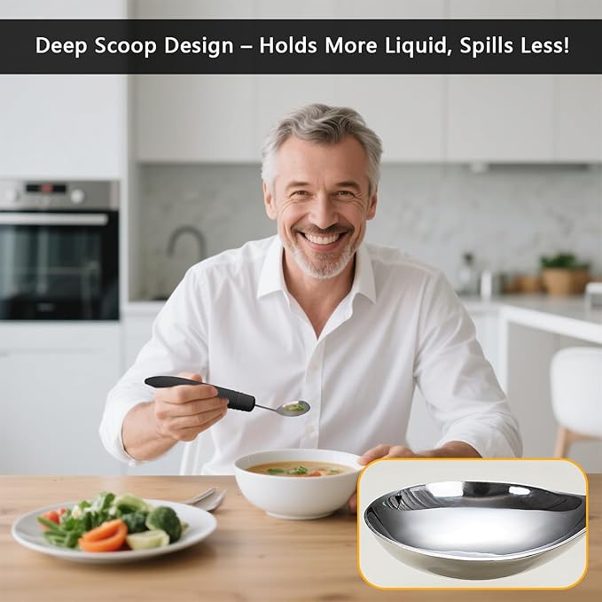 Xmas Gift Pick, 4Pcs Weighted Adaptive Utensils, 45°Angled Built up Utensils Set for Hand Tremors, 3.5oz Parkinsons Utensils for Elderly, Hand Tremors (Right-Handed)