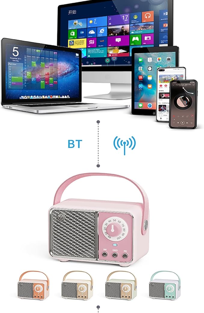 Dosmix Retro Bluetooth Speaker, Vintage Decor, Wireless Bluetooth Speakers, Cute Old Fashion Style for Kitchen Desk Bedroom Office Party Outdoor Kawaii Accessories (Orange)