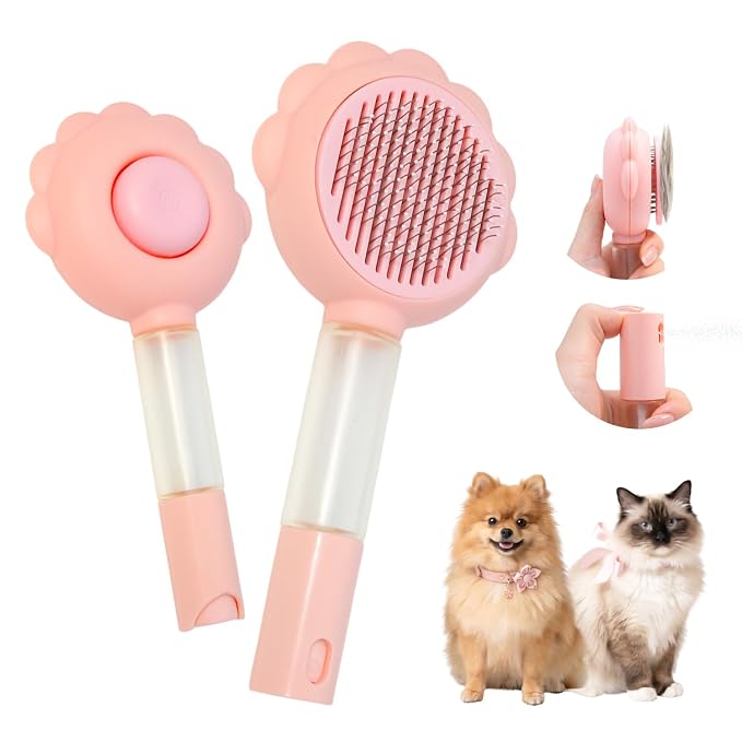 Self-Cleaning Pet Grooming Brush – Smooth Grooming Brush for Dogs and Cats, Easy Hair Removal with the Push of a Button, Gentle Shedding Remover for Small Pets