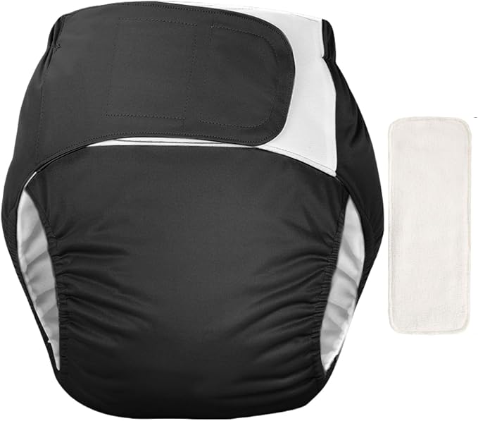 WEEOATAR Unisex Reusable Adult Cloth Diaper,Washable Swim Nappies,Adjustable Incontinence Pocket Diaper with Magic Stickers,Protective Underwear for Seniors,Disability,Postpartum(Black) One Size