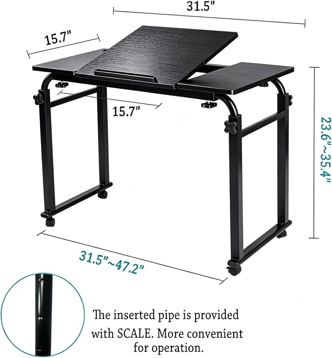 Overbed Laptop Cart Over The Bed Table with Wheels Adjustable Bed Hospital | Height length adjustable portable table hospital bed table tilting top recliner sofa bed table sturdy mobile rolling desk