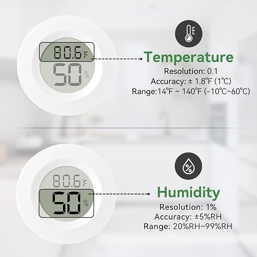 Atogou 2-Pack Mini Hygrometer & Thermometer, Indoor Digital Humidity Meter | ℉/℃, Outdoor Gauge Temperature for Home, Office, Reptile, Car, Greenhouse, Lab, Terrarium, Cellar.. A01 White