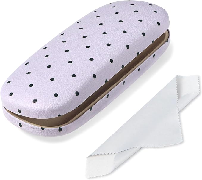 Glasses Case Hard Shell, Cute Sunglasses Case for Women Leather Protective Case for Eyeglass with Cleaning Cloth