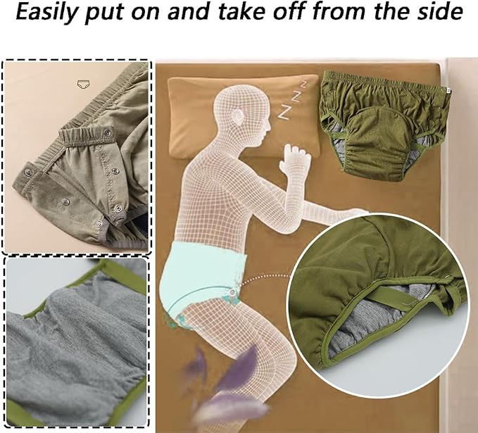 Reusable Adult Diapers Incontinence Adults Leak Proof Cotton Cloth Underwear Washable Elderly Incontinence Cotton Nappies with Button Pull on Cover Pants for Seniors Disability Postpartum