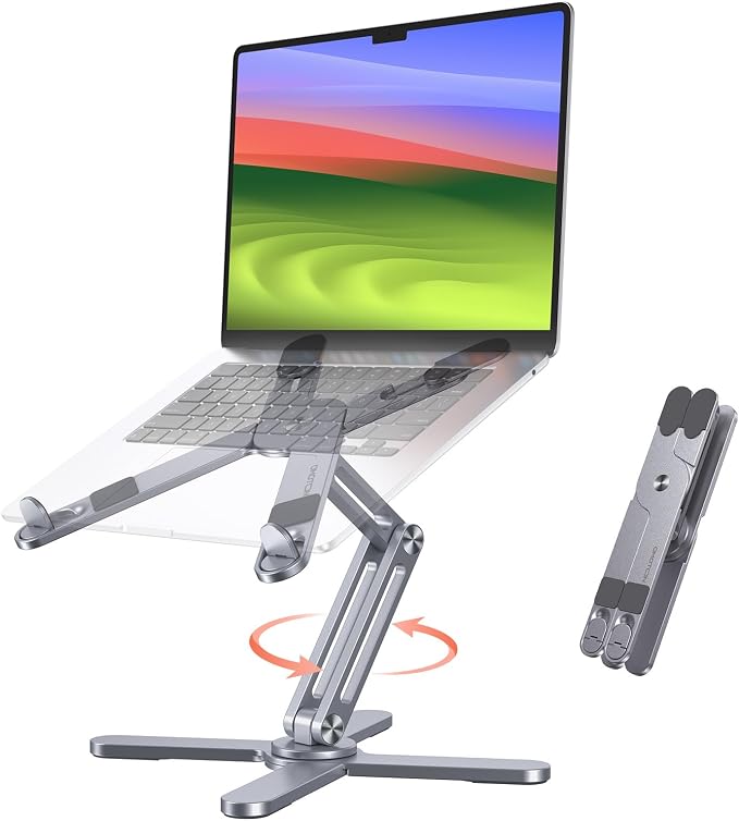 OMOTON LA10 360° Rotating Laptop Stand Riser Foldable for Desk, Space Grey | Aluminium Aolly, Adjustable Height Angles, Collaborative Work, Easy Storage, Fits Laptops up to 17", for MacBook Pro/Air HP