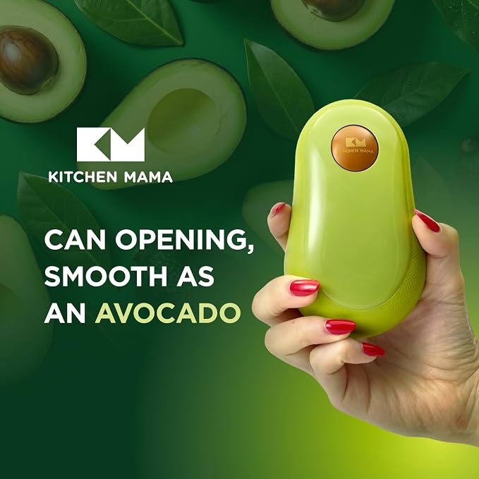 Kitchen Mama One Touch Electric Can Opener, Avocado | Opens with One Button Press, Auto-Stop, Smooth Edge, Cordless, Battery Operated