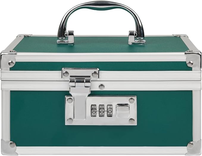 Medication Lock Box Aluminium Alloy Combination Lock for Home and Travel Medicine Lock Box,First Aid Safe Medication Storage Box,7.66''x 5.12''x 4.13'' (Green)
