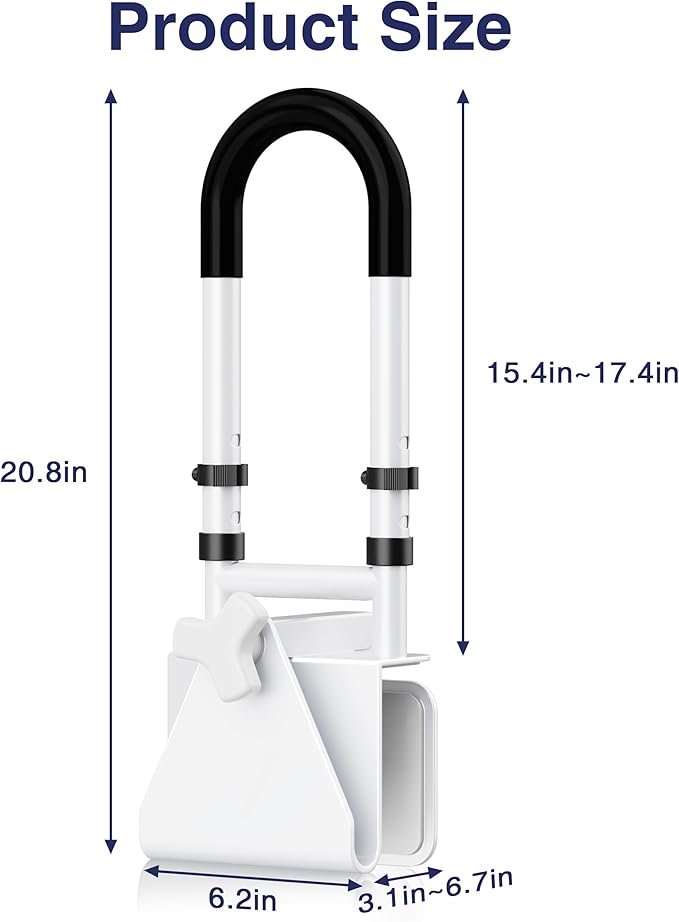 Adjustable Height Bathtub Handle Grab Bar, Bathtub Safety Rail & Shower Grab Bars for Seniors, Baby, Elderly, and Disabled, Fits 3"–7" Tub Walls, Waterproof Non-Slip Handle and Holds 300lbs