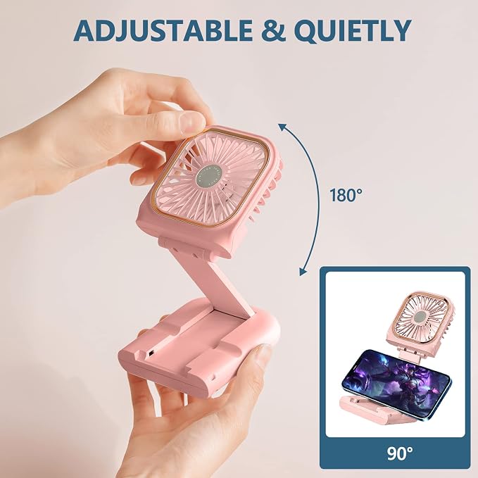 Portable Neck Fan Mini Quiet Handheld Personal Foldable USB Rechargeable Fan with Phone Holder founction for Home Office Outdoor Travel, Hands Free Necklace Fans