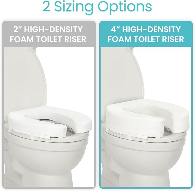 Vive Toilet Seat Riser Cushion for Seniors - Fits All Toilet Seats | Raised Toilet Seat with High-Density Foam for Elongated & Standard - Cushioned & Padded - Elevated Medical Handicap Lifter