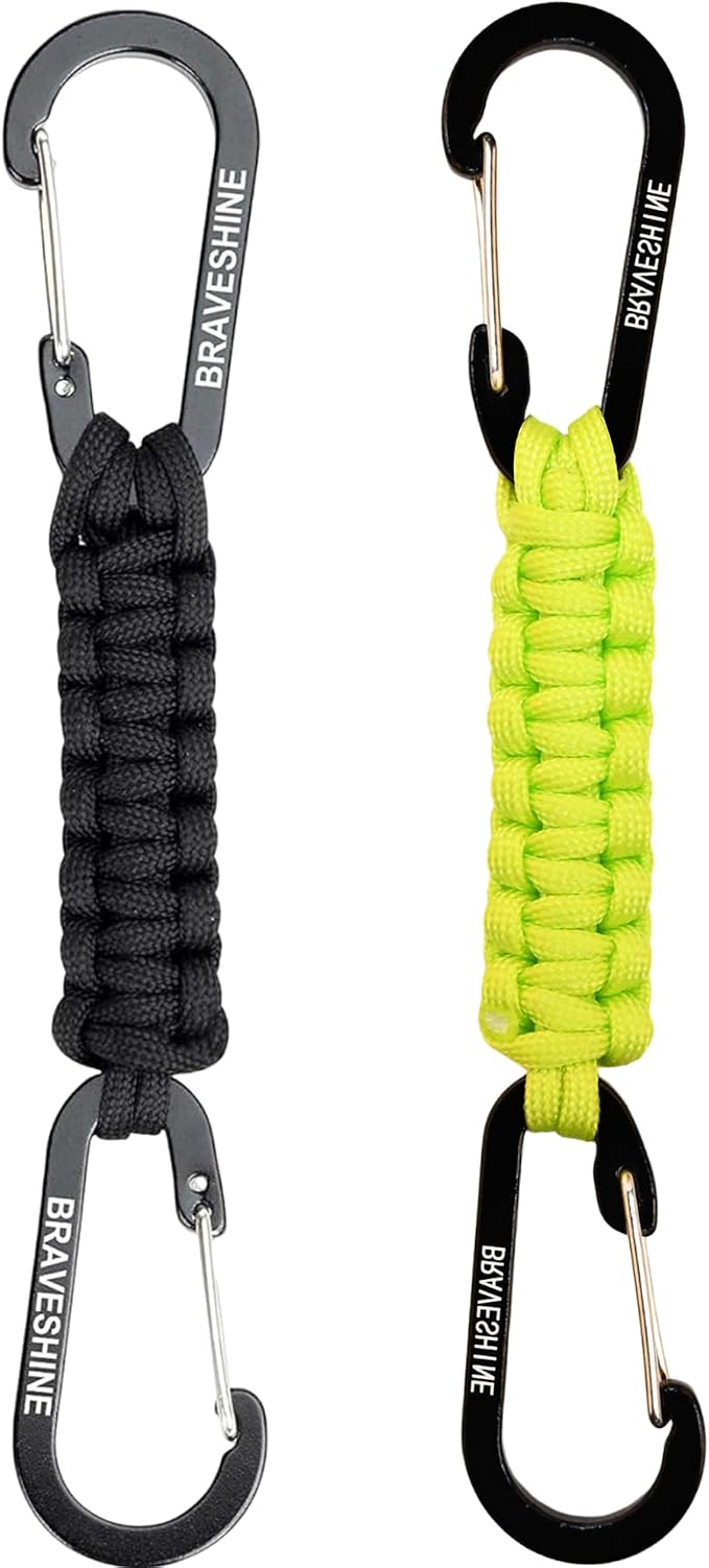 BRAVESHINE Paracord Keychain Carabiner Clip | D Ring Hanger Lanyard Hook | 7.3inch Long | for Stroller, Water Bottle, Key, Backpacks, Men, Women, Luggage, Car Seat Headrest, Fence, Bag Charms