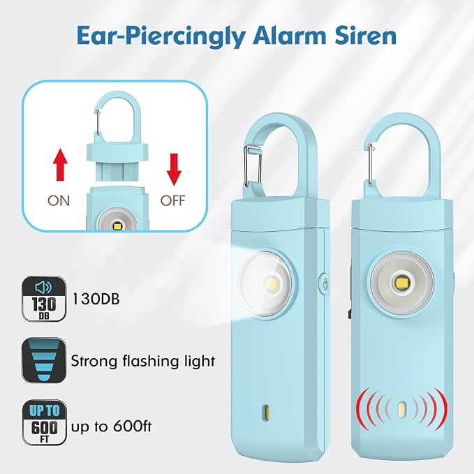 Rechargeable Personal Alarm for Women, Keychain Siren Alarm with USB Charging, Back to School College Essentials for Daughter, College Students, Teen Girls, Elders, Kids, Travel Essentials, Aqua