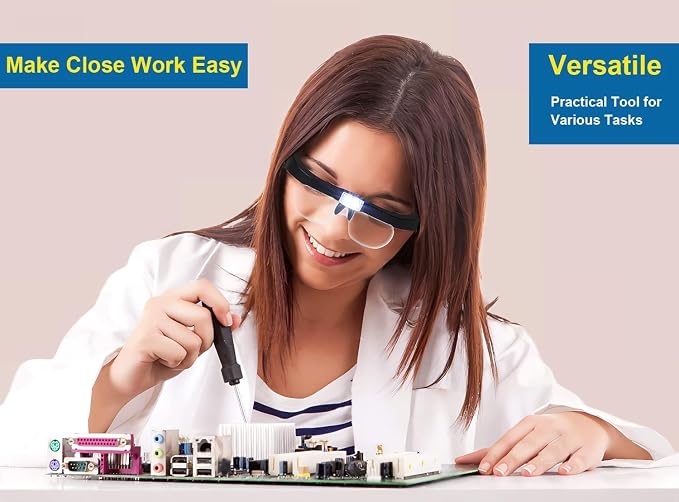 Rechargeable Magnifying Glasses with Light, Hands-Free Headset for Jewelers, Eyelash Extensions, Watch Repair, Cross Stitch, and Close Work