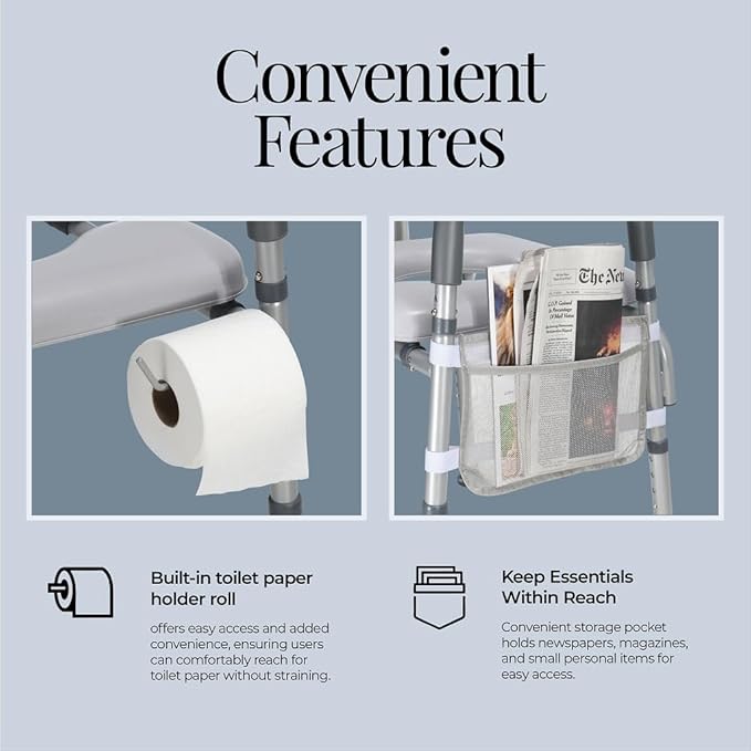 Medical King Toilet Seat Riser for Seniors, Adjustable, Gray, Heavy Duty up to 400 lbs