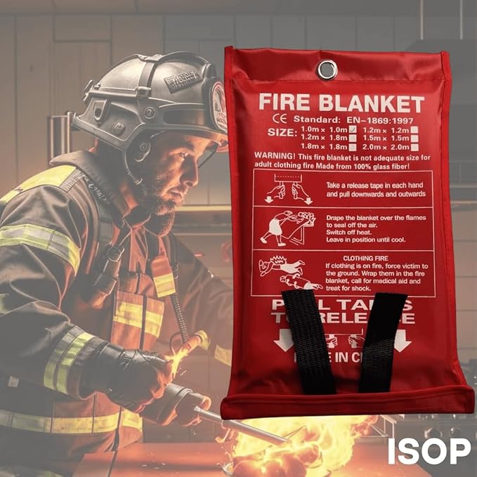 ISOP Fire Blanket 47 * 70 inches – Fire Retardant Blanket – Heavy Duty Emergency Fireproof Blankets – A-Grade Survival – Fire Suppressant Cover Sheet – First Aid Rescue Cover - Emergency Wrap For Home