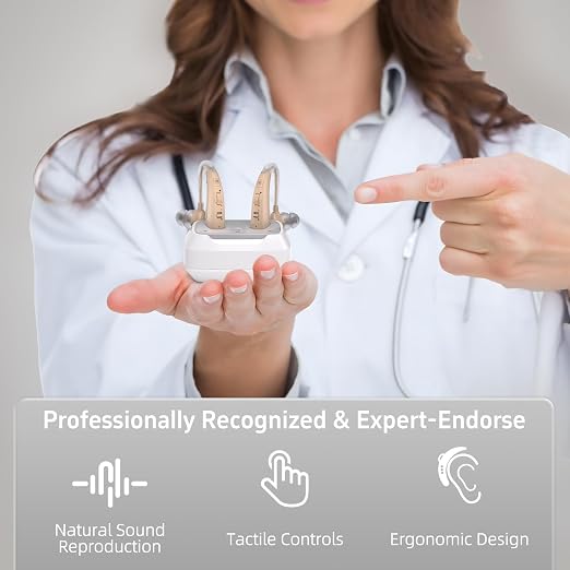 Hearing Aids For Seniors - Rechargeable Hearing Amplifier For Seniors Noise Reduction,4 Modes,Adjustable Volume, Comfort Design and Nearly Invisible,Behind The Ear,With Charging case