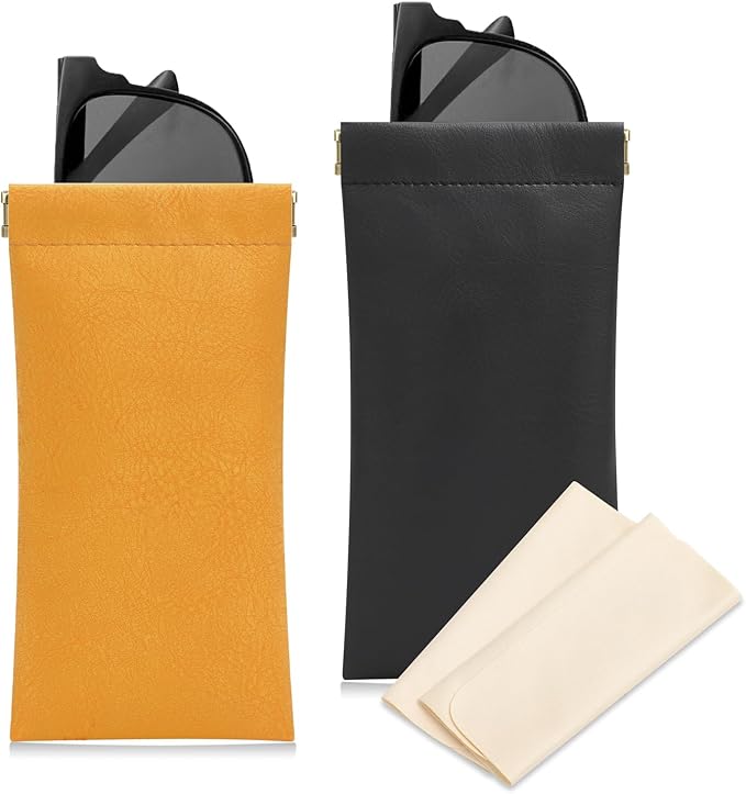 Sightor Sunglass Case, 2 Pcs Soft Eyeglass Cases for Women Portable Squeeze Top Leather Glasses Pouch