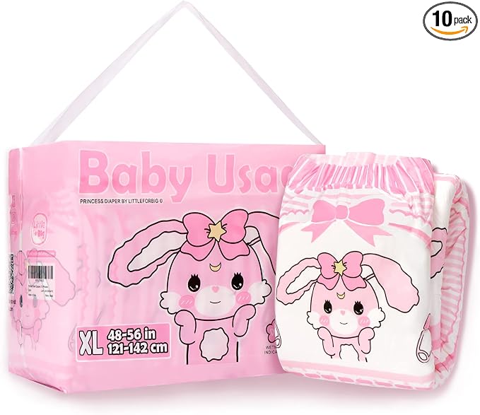 Littleforbig Adult Printed Diaper 10 Pieces - Baby Usagi (X-Large 48"-56")