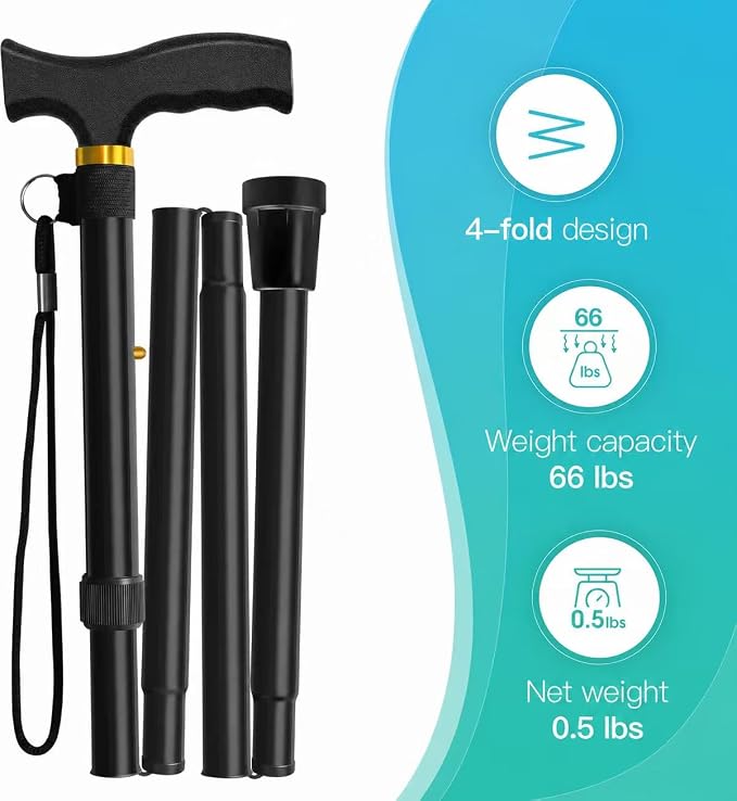 Folding Cane, Walking Poles with Adjustable Height, Canes for Men, Women and for The Elderly, Aids for People WithLlimited Mobility(Black)