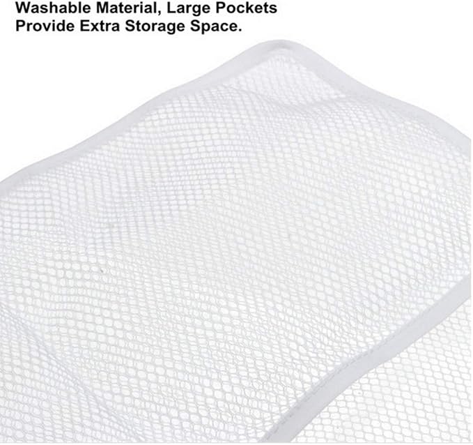 Quick Dry Mesh Pockets Fabric Bathm Hanging Mesh Pockets Shower Organizer,Shower Hanging Mesh Organizer Quick Dry Storage Bathroom Accessories with 6-Pocket, 4 Hooks