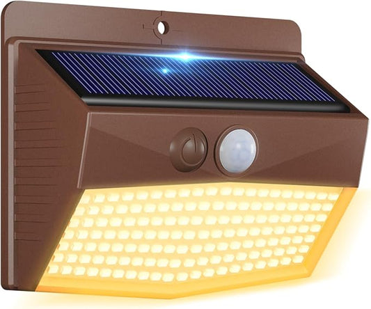 1 Pack Solar Motion Sensor Lights Outdoor Waterproof with 3 Modes | Warm White, Brown Frame, LED, Solar Powered, Security Lighting for Outside Wall Garden Fence Yard Deck Patio Garage