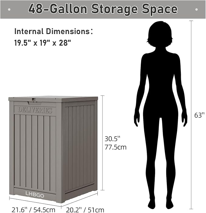 Package Delivery Box for Outside, 48 Gallon Storage with Lockable Secure, Large Double Wall Resin Outdoor Package Delivery Waterproof Deck