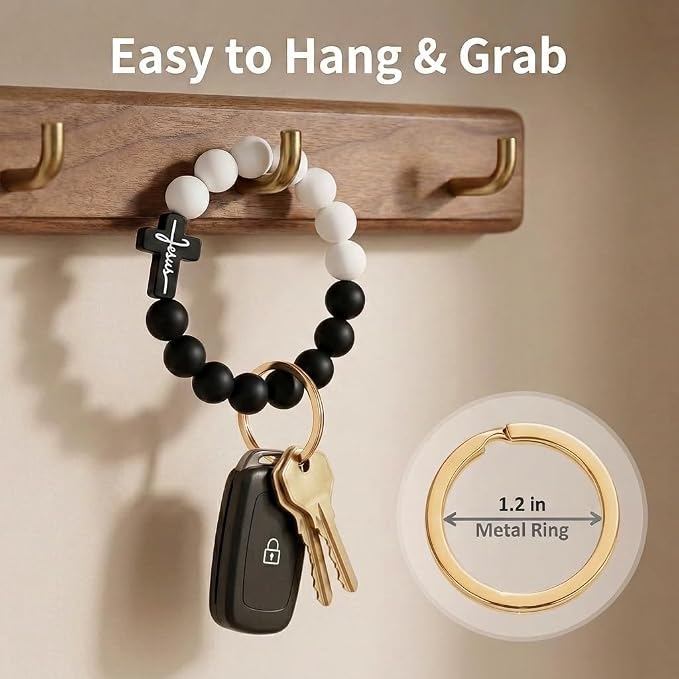 BIHRTC Key Ring Bracelet Car Keychain Holder Wristlet Silicone Women Beaded Bangle Chains