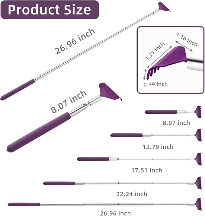 Kuvvfe 2 Pack Portable Extendable Back Scratcher, Stainless Steel Telescoping Back Scratcher with Beautiful Present Packaging(Purple)