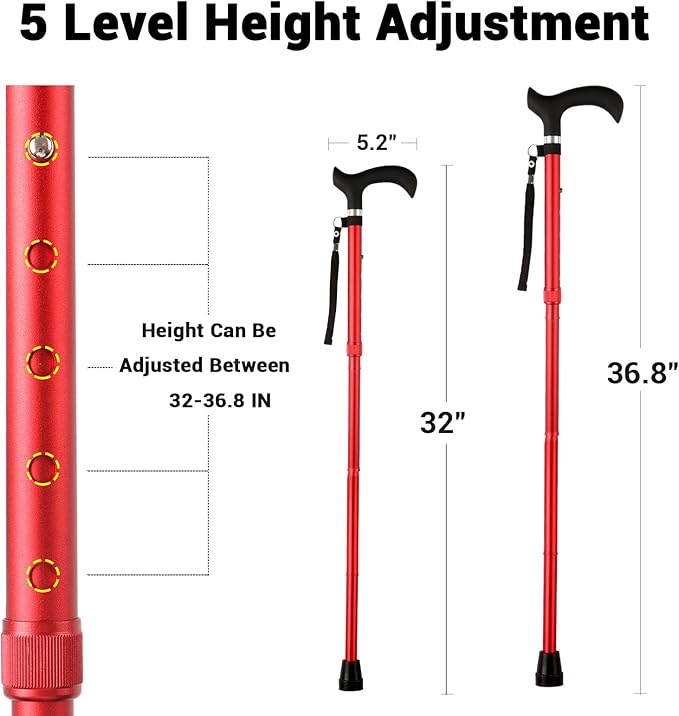 Walking Cane - Collapsible Adjustable Folding Canes for Men & Women, Walking Stick with for Seniors & Adults