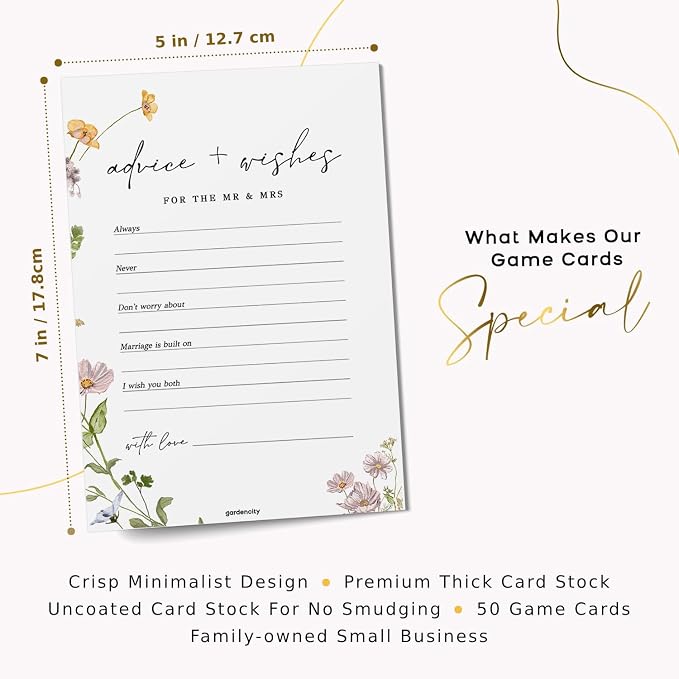 GardenCity Advice and Wishes for the Mr and Mrs, Bridal Shower Games for 50 Guests, Wildflower