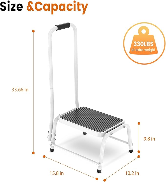 Step Stool with Handle for Ederly, Sturdy and Lightweight Stool,Easy Assmbly,Safely Supports up to 350 Pounds